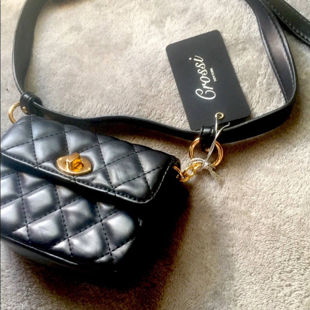 Black quilted belt bag or crossbody pouch
